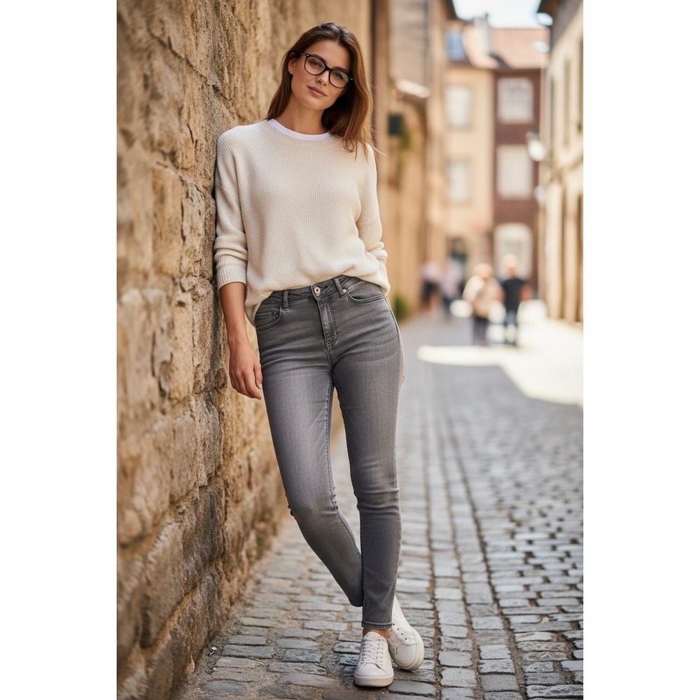 Loft Womens High Rise Skinny Jeans Faded Grey Stretch Denim Pants